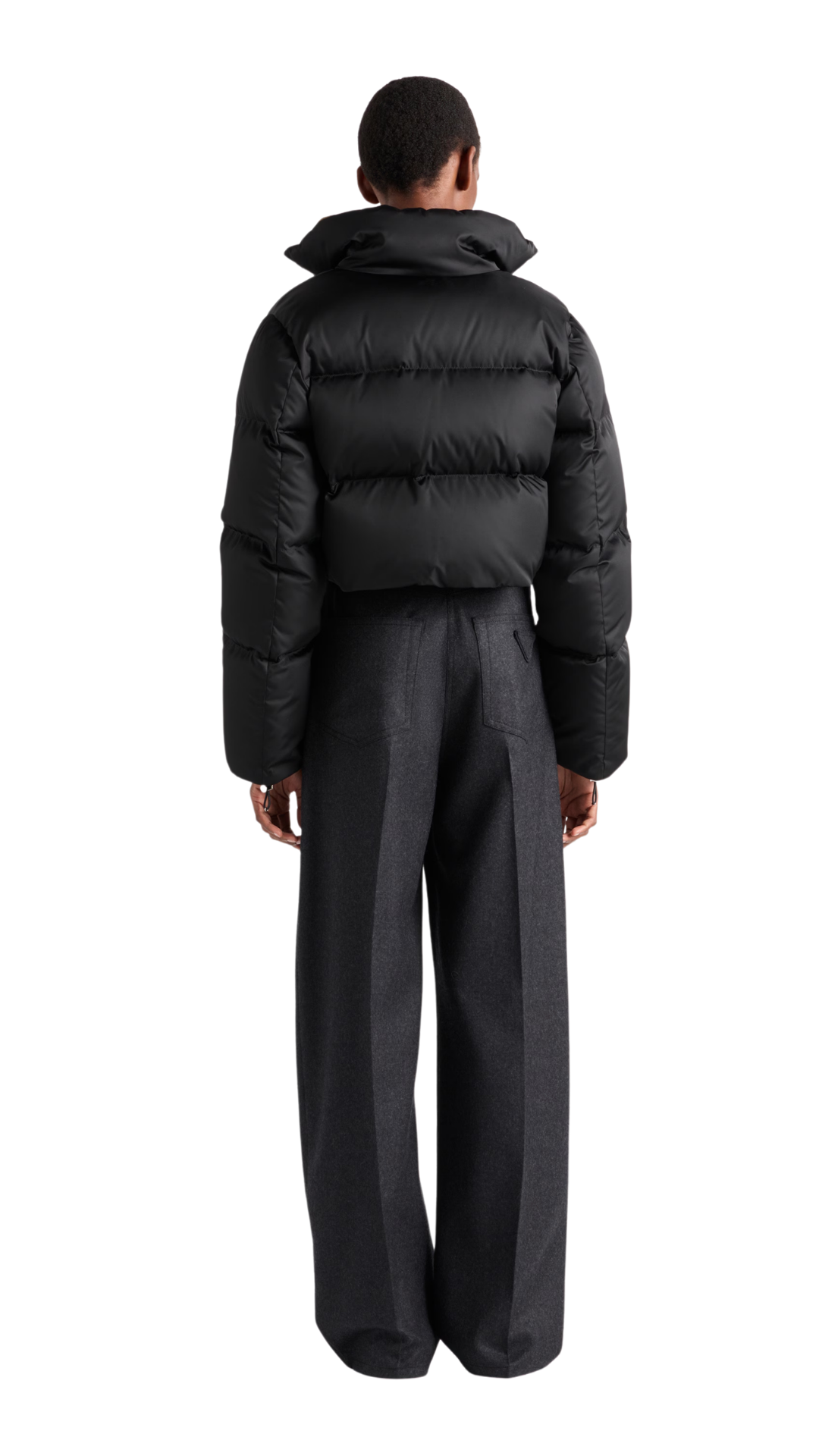 Cropped Re-Nylon Down Jacket in Black