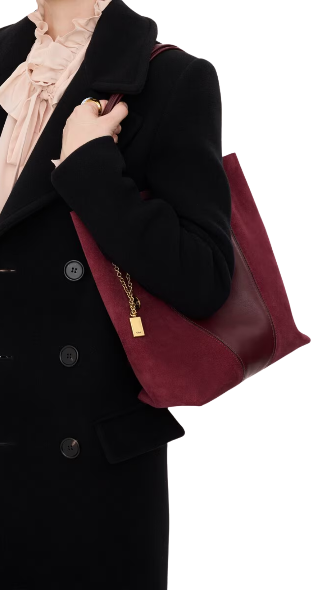 Spin Tote Bag in Suede & Soft Leather in Burnt Red