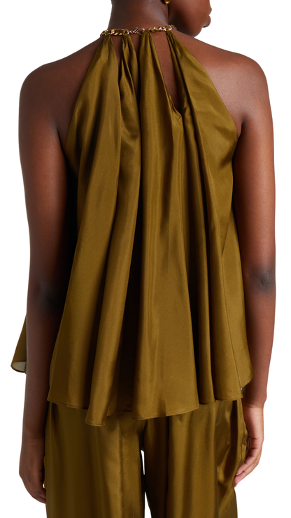 Mahon Embellished Silk Top in Green