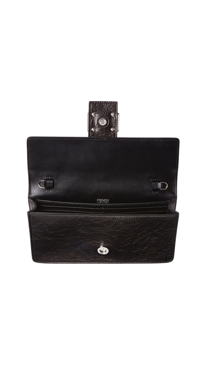 Tube Wallet On Chain in Black Cracked Leather Wallet