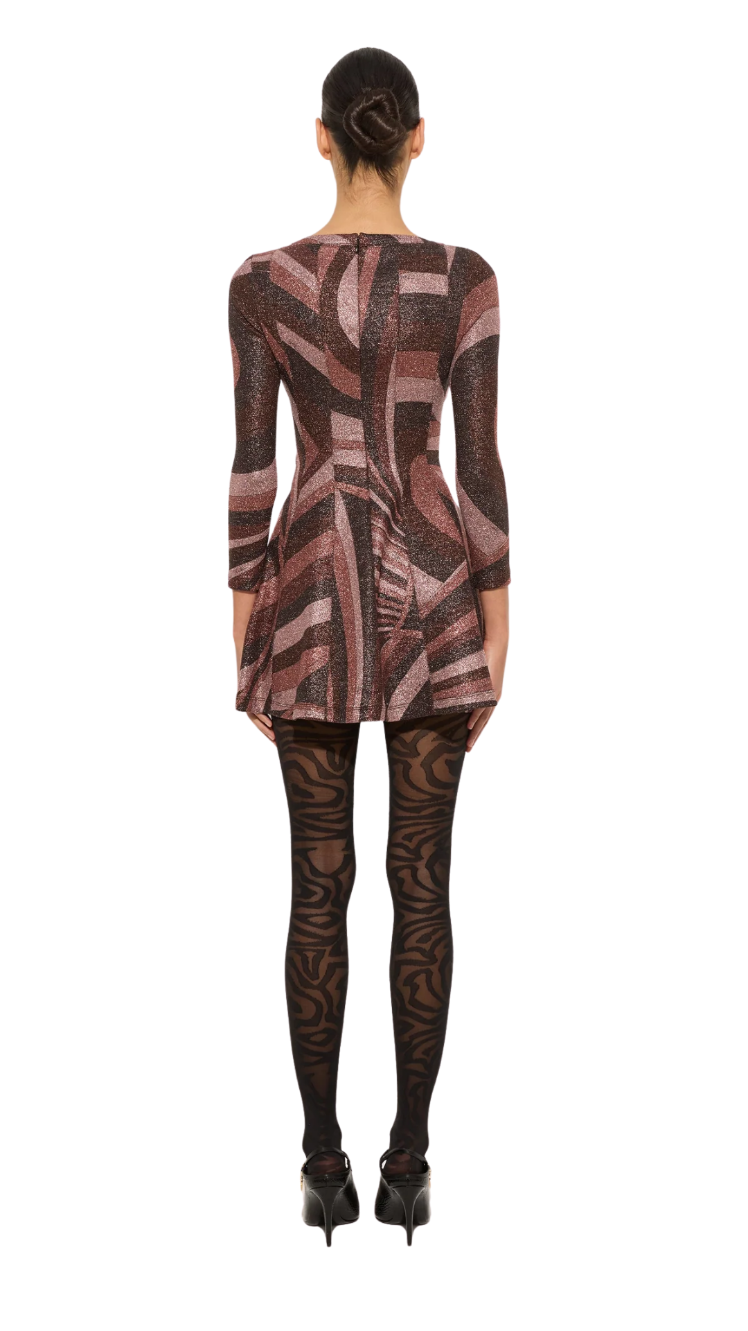 Iride Print Lurex Jersey Dress in Brown and Pink