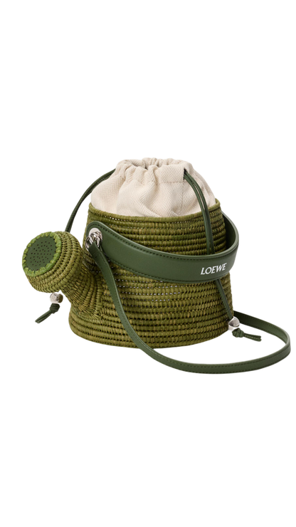 Watering Can Bag in Raffia and Calfskin