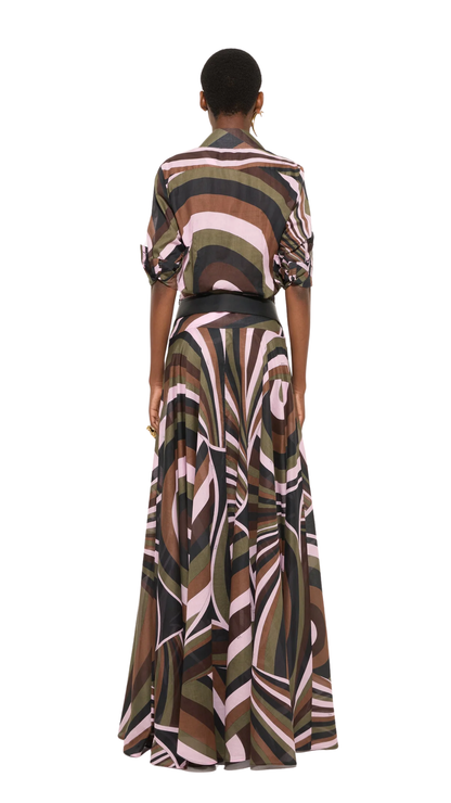 Iride Print Cotton Muslin Skirt Khaki and Pink