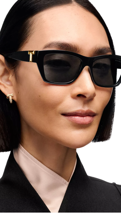 Tiffany T Sunglasses in Black Acetate with Dark Gray Lenses
