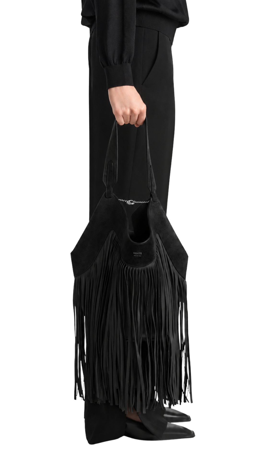 Small Lotus Fringe Tote in Black
