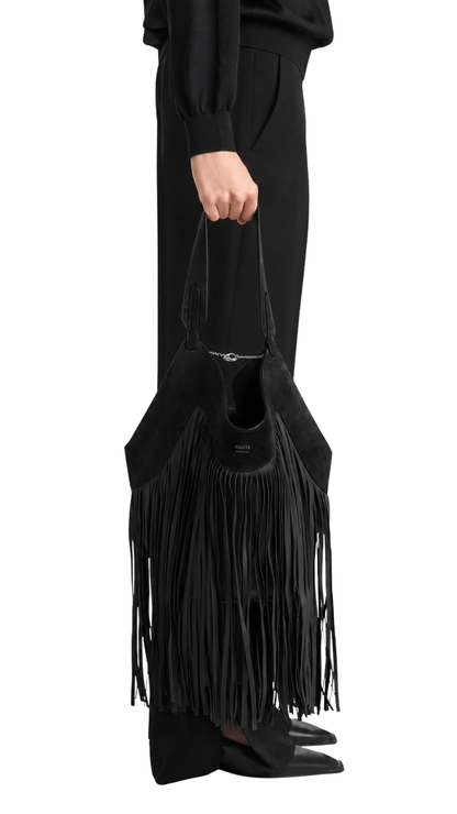 Small Lotus Fringe Tote in Black