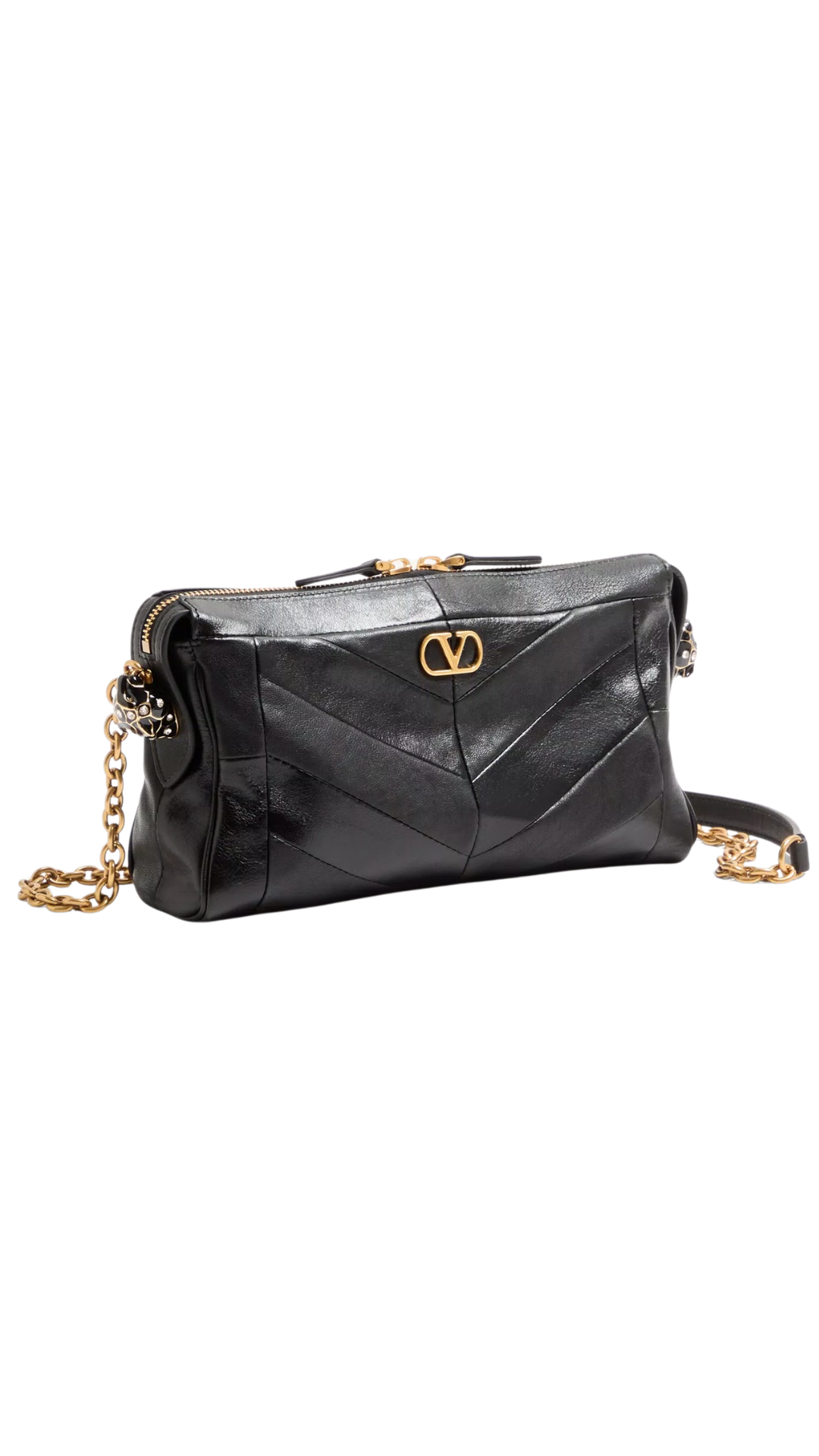 Panthea Small Shoulder Bag In Black Nappa Leather With A Chevron Pattern