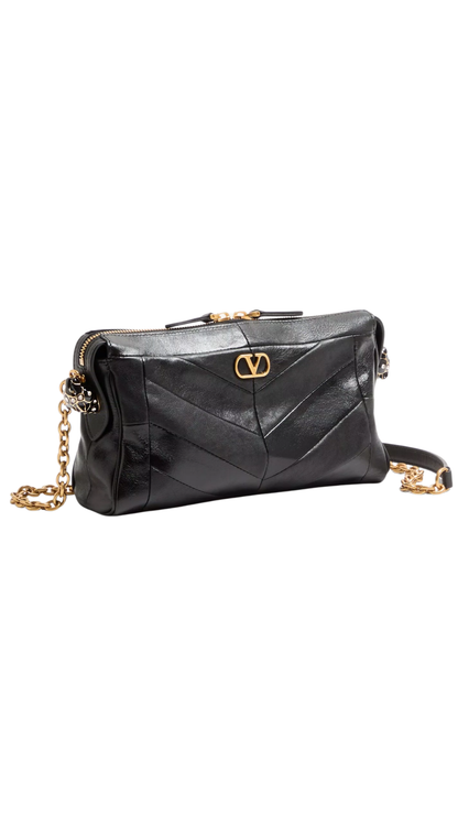 Panthea Small Shoulder Bag In Black Nappa Leather With A Chevron Pattern