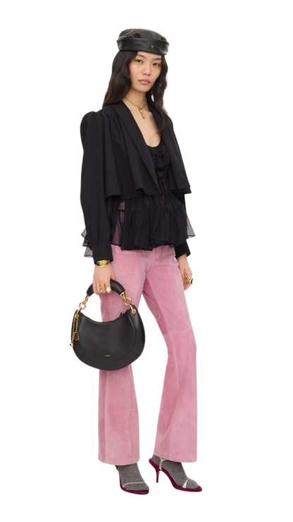 Small Chloé Banana Zipped Hobo in Black Soft Leather