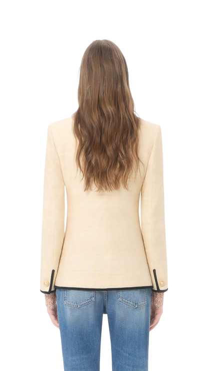 Jacket In Latte/Black Silk Linen Canvas