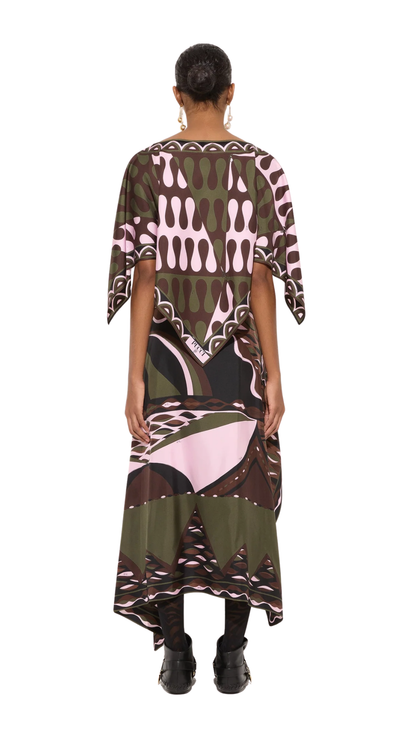 Leocorno Print Silk Blouse in Khaki and Pink