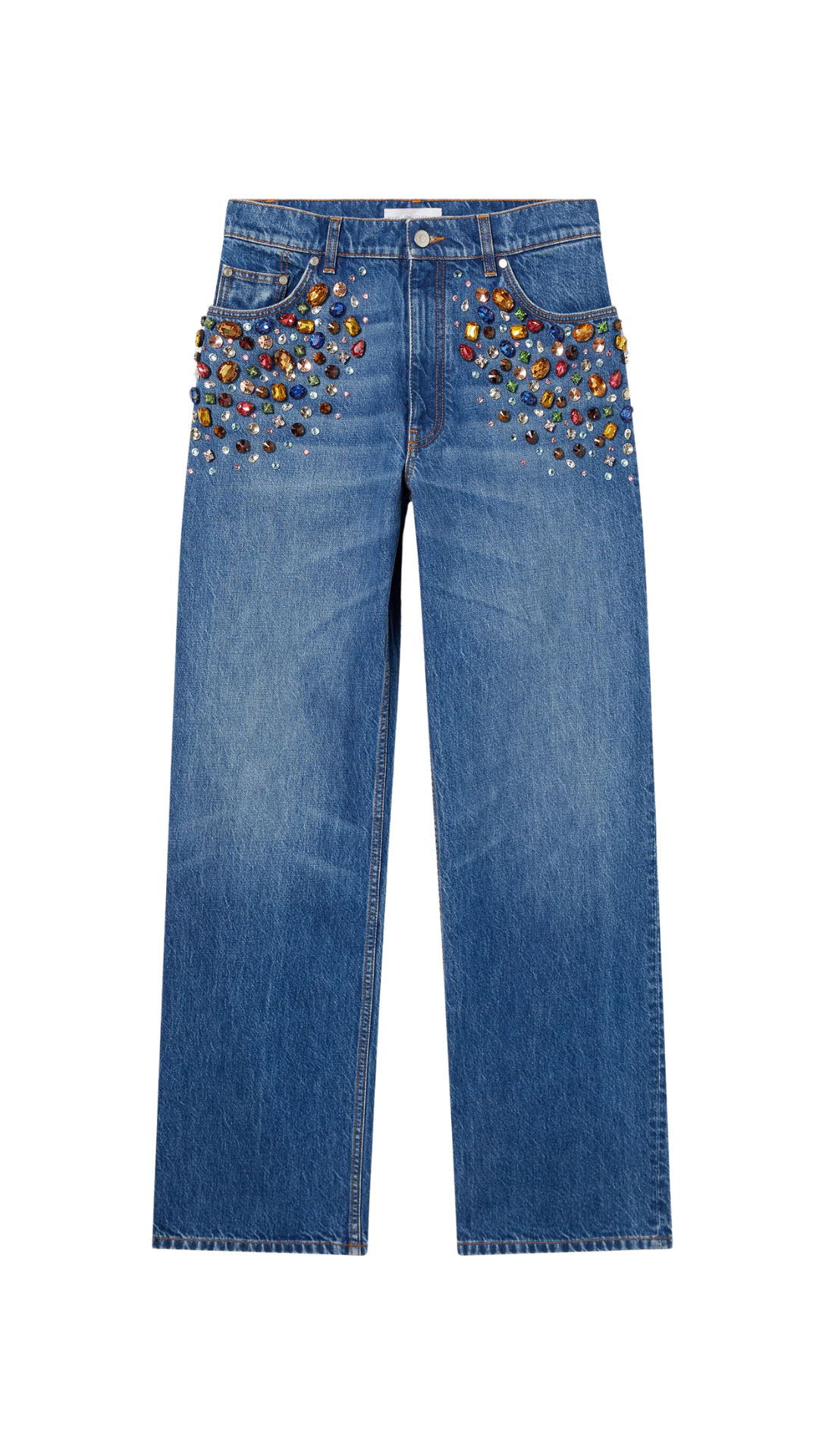 Crystal-Embellished Straight-Leg Jeans in Blue