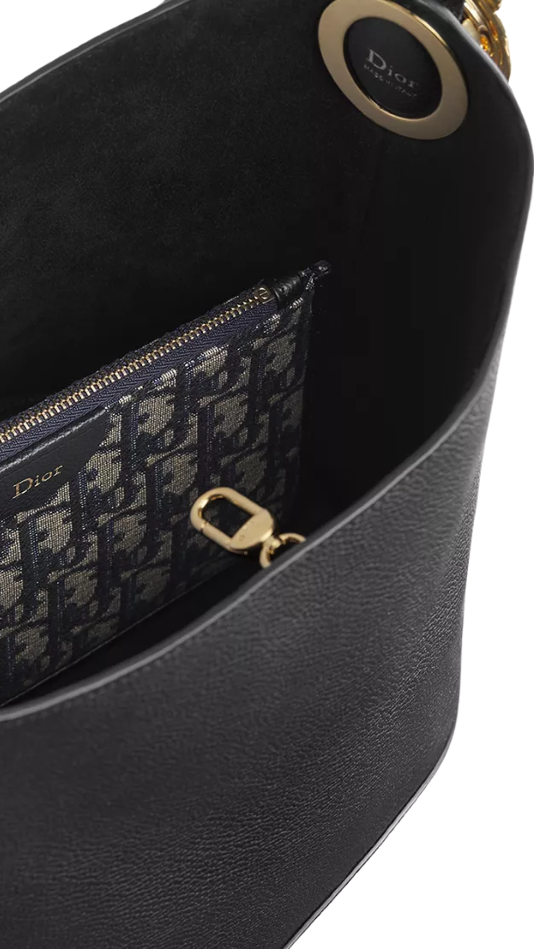 Medium Dior Médaillon Bucket Bag in Black Grained Calfskin