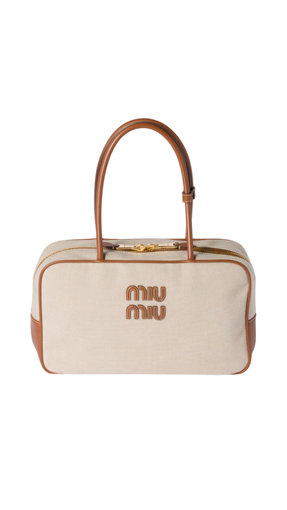 Bolso Beau de lona y piel en beige/brandy