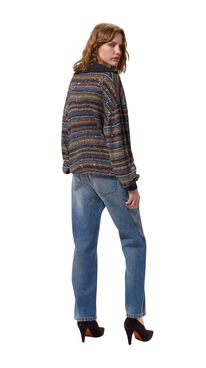 Oversized Polo Shirt with Sequins in Multicoloured