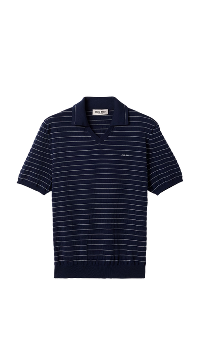 Cotton V-Neck Sweater in Navy