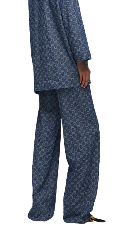 GG Cotton Denim Jacquard Pants in Blue