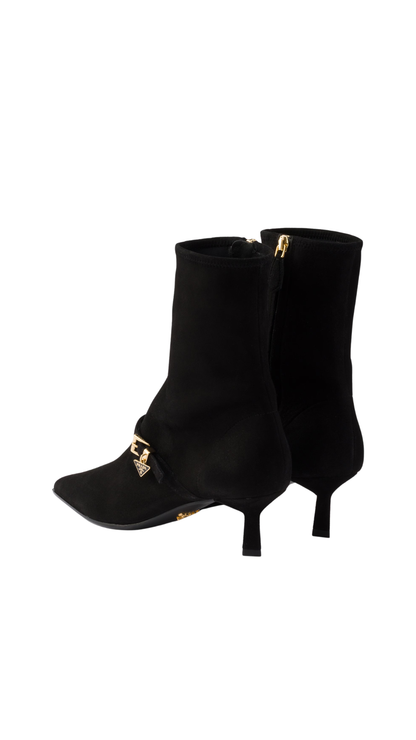 Stretch Suede Booties in Black