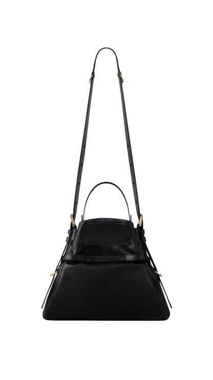 Small Voyou Bucket Bag in Black Shiny Leather