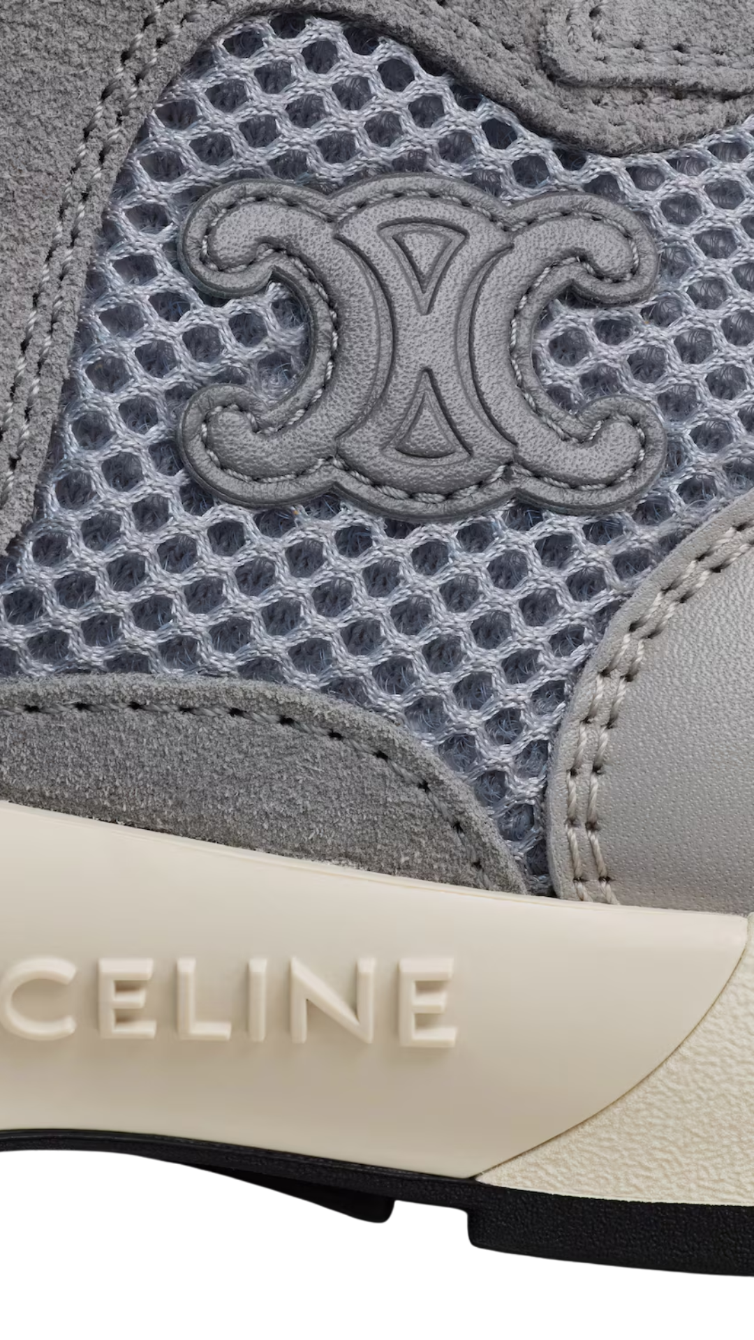 Runner Sneaker in Calfskin and Mesh in Grey / Ecru