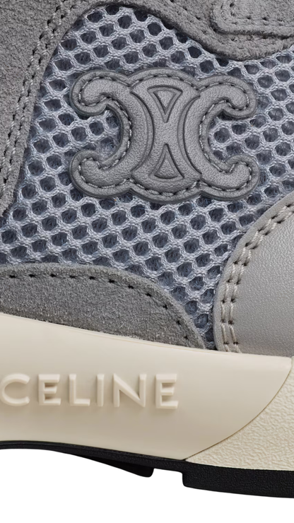 Runner Sneaker in Calfskin and Mesh in Grey / Ecru