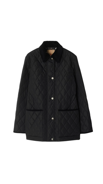 Quilted Nylon Barn Jacket in Black