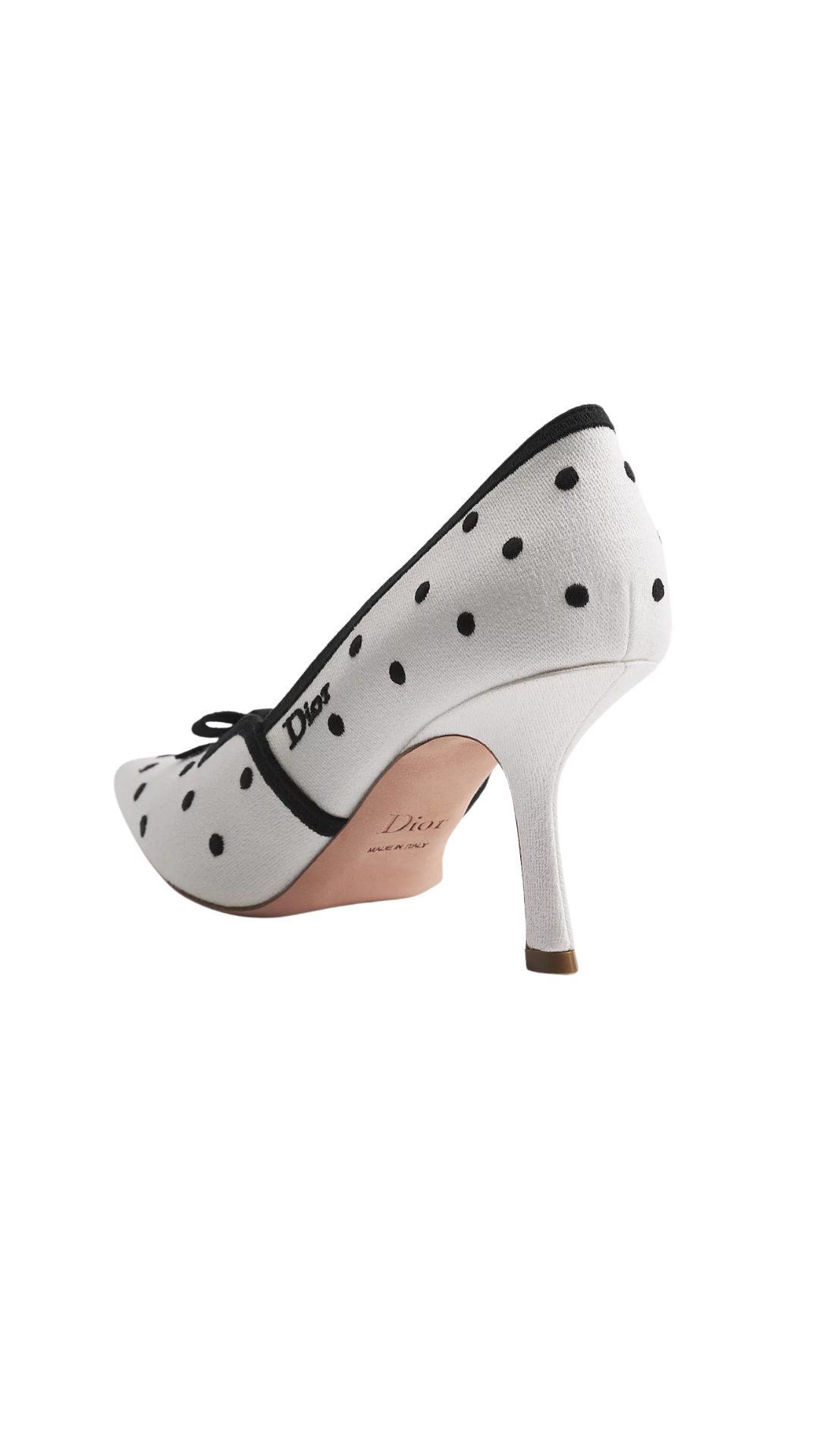 Romance Pump White Cotton Embroidered with Black PolkaDior Motif