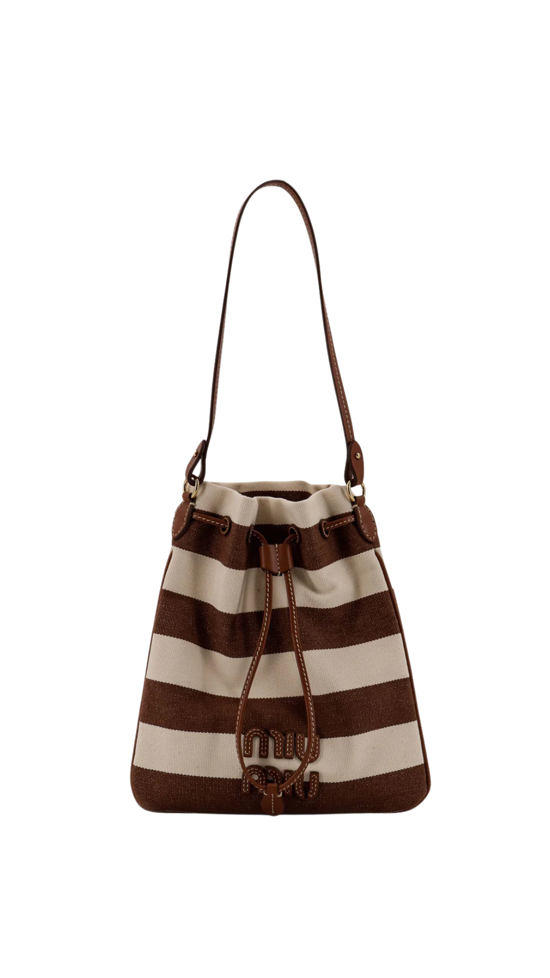 Canvas Striped Bucket Bag in Brown