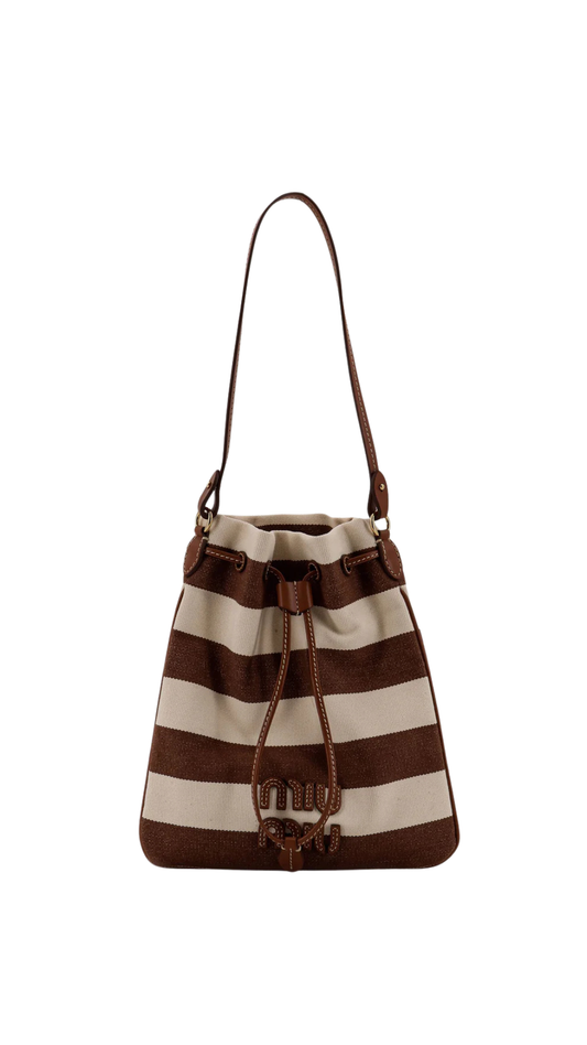 Canvas Striped Bucket Bag in Brown
