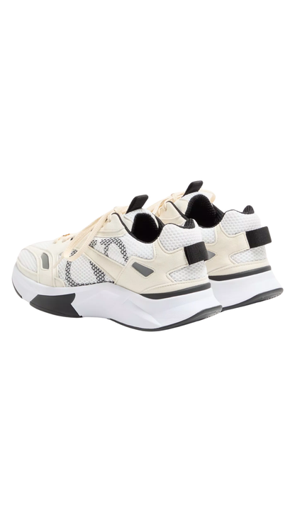 Demivee Trainer In Beige Mesh Fabric With Suede Inserts