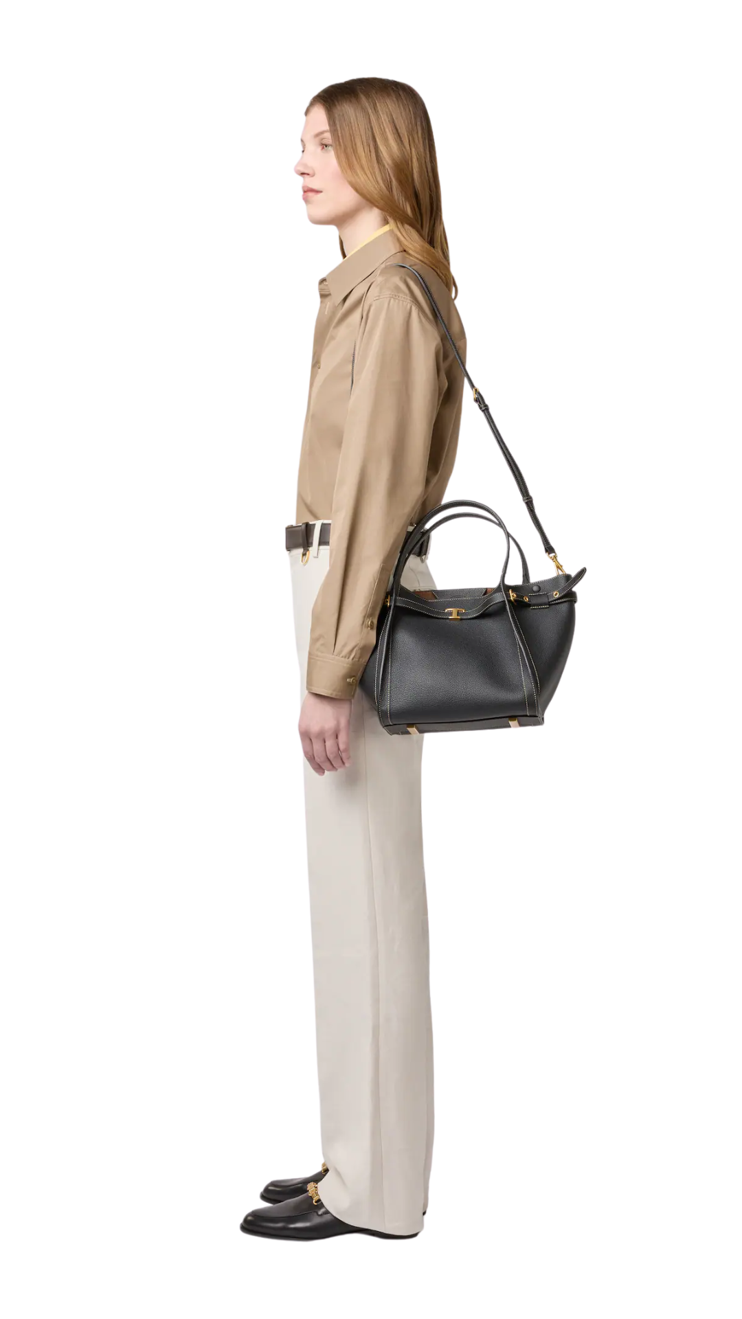 T Signature Shopping Bag in Black Leather Small
