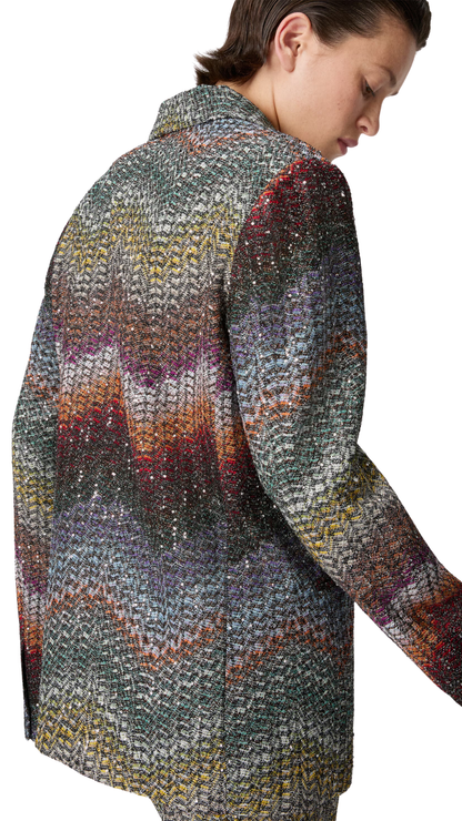 Double-Breasted Viscose Lamé Blazer with Sequins in Multicoloured