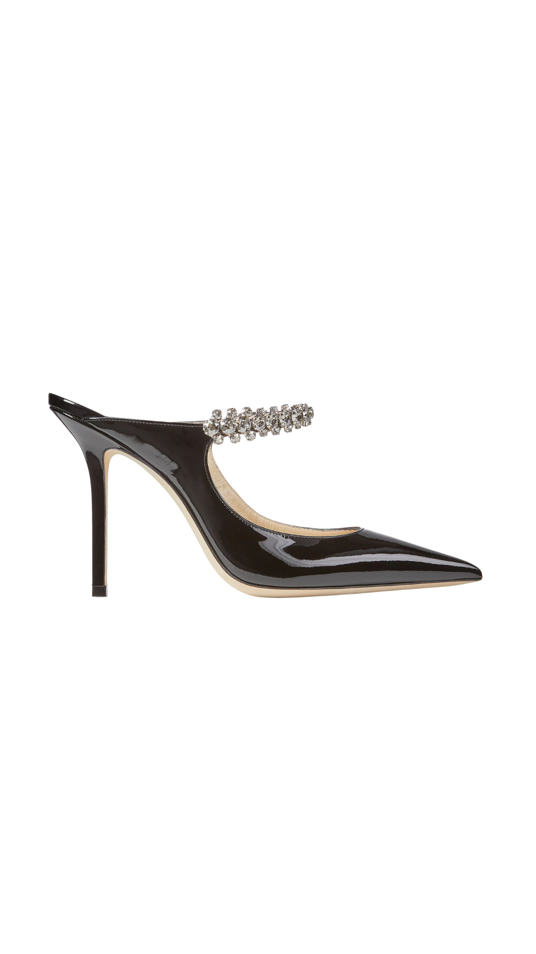 Bing 100 Black Patent Leather Mules with Crystal Strap