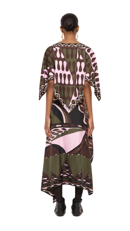 Dune Print Silk Skirt in Khaki and Pink