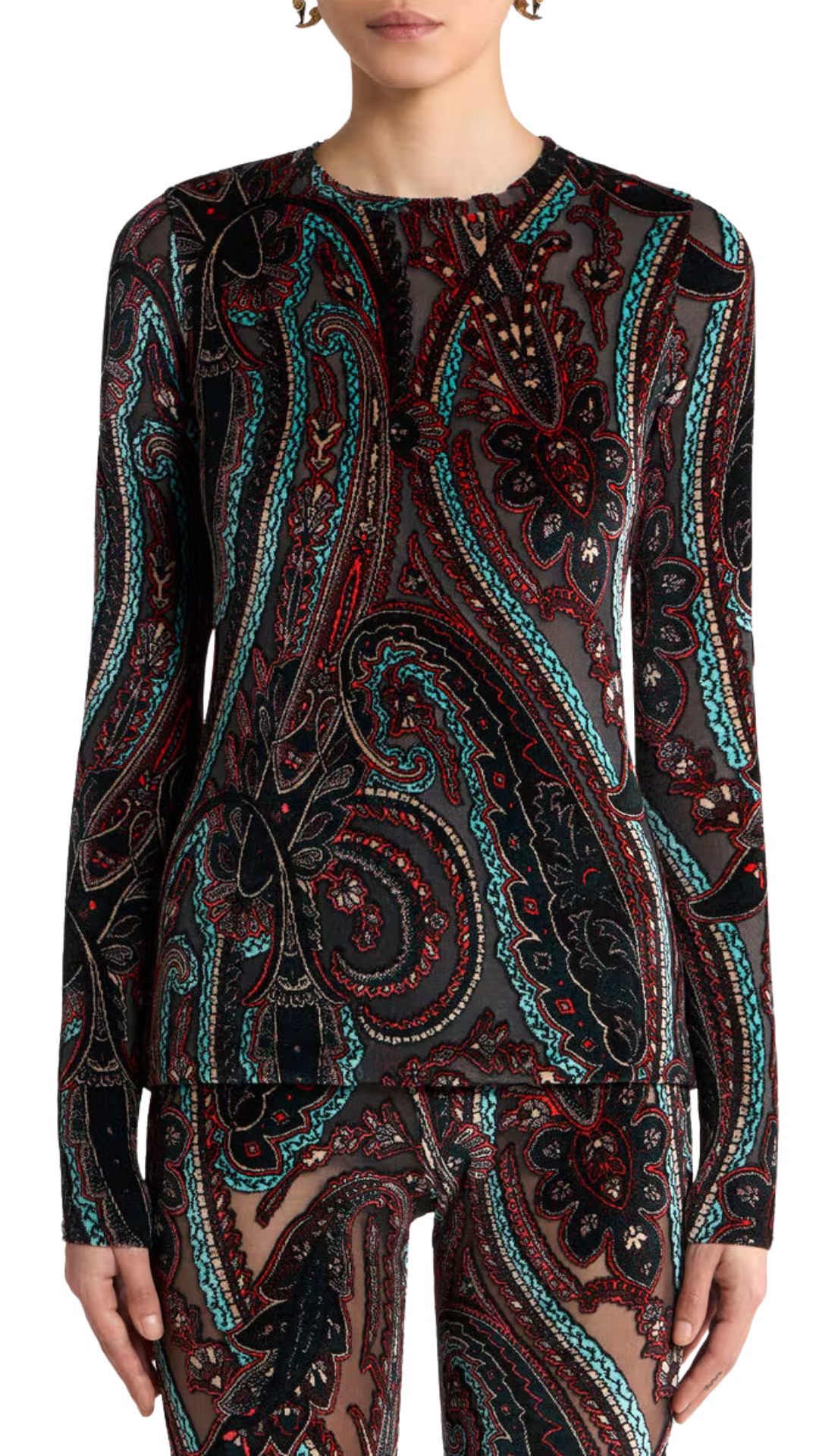 Chenille Jacquard Sweater with Paisley Motif