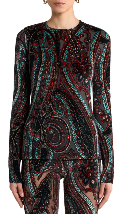 Chenille Jacquard Sweater with Paisley Motif