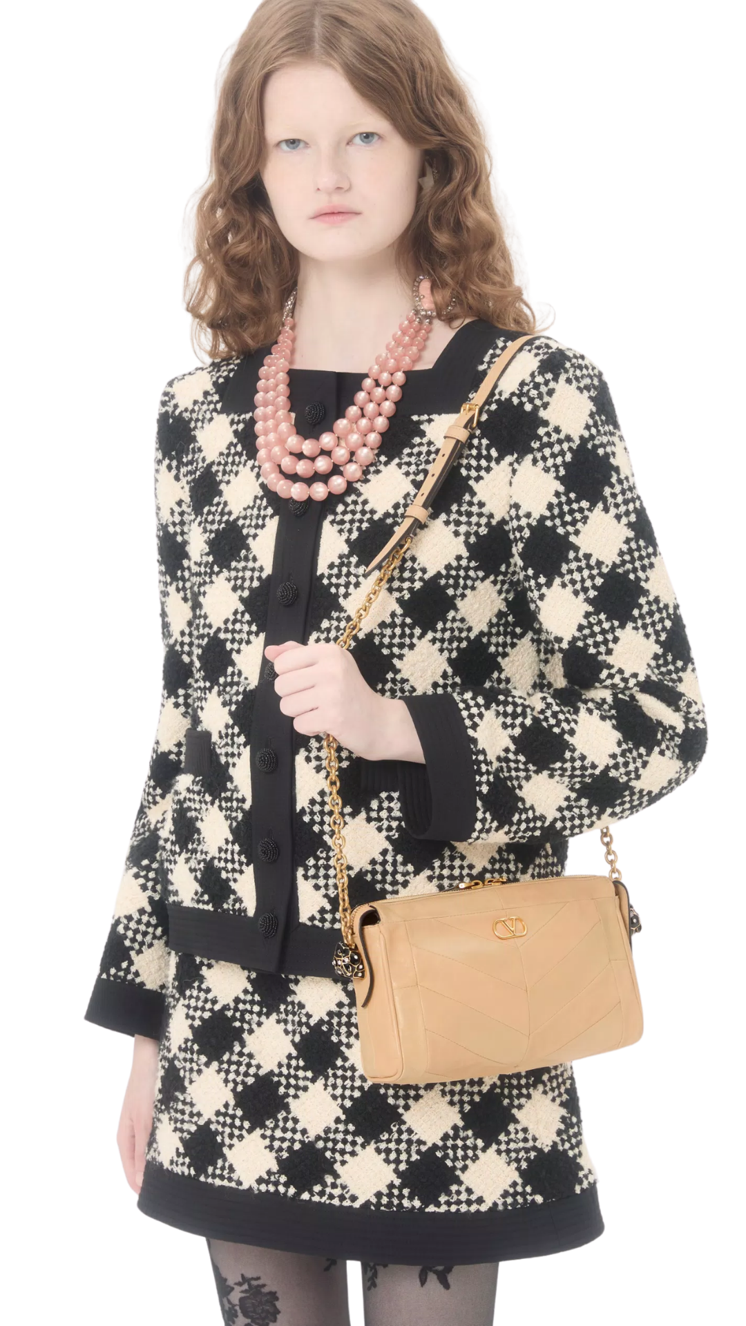 Panthea Small Shoulder Bag In Gold Beige Nappa Leather With A Chevron Pattern