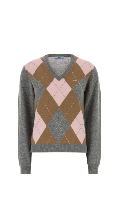 Cashmere Sweater in Cinnamon/Pink/Grey