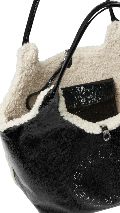 Logo Cracked Patent Reversible Tote Bag in Black