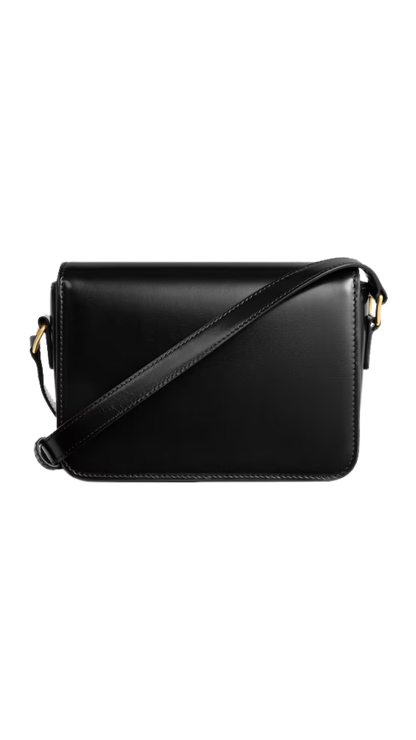 Teen Triomphe Bag in Shiny Calfskin with Enamel Closure in Black/Ultra Blue
