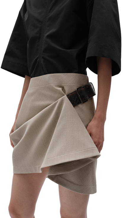 Wool Twill Skirt in Beige Melange