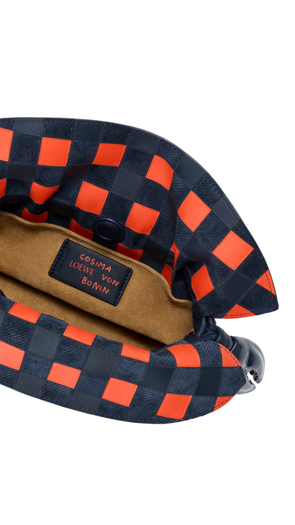 Mini Flamenco Clutch in Deep Navy/Multicolor Nappa Calfskin and Check Intarsio