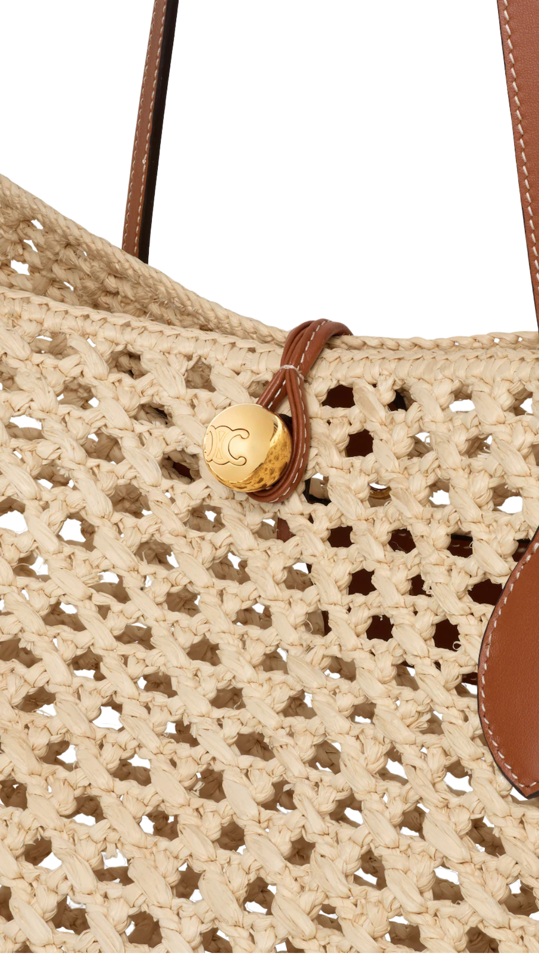 Bucket Triomphe Beads Basket in Tan Raffia and Calfskin