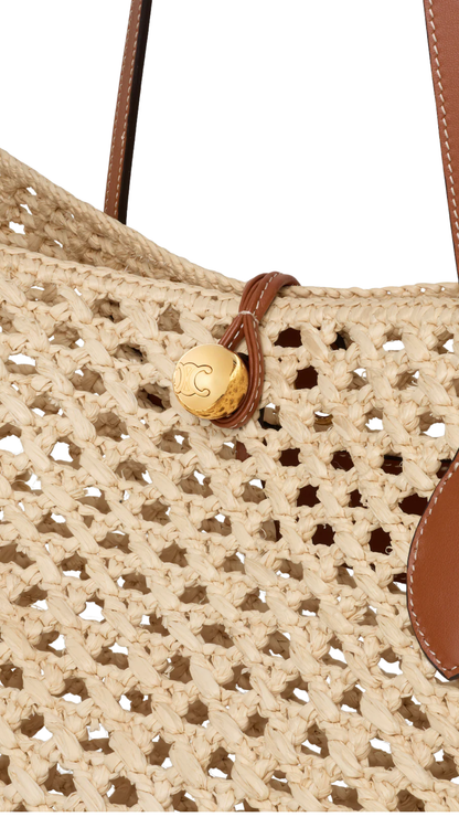 Bucket Triomphe Beads Basket in Tan Raffia and Calfskin