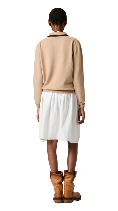 Wool and Cashmere polo Sweater in Albino White