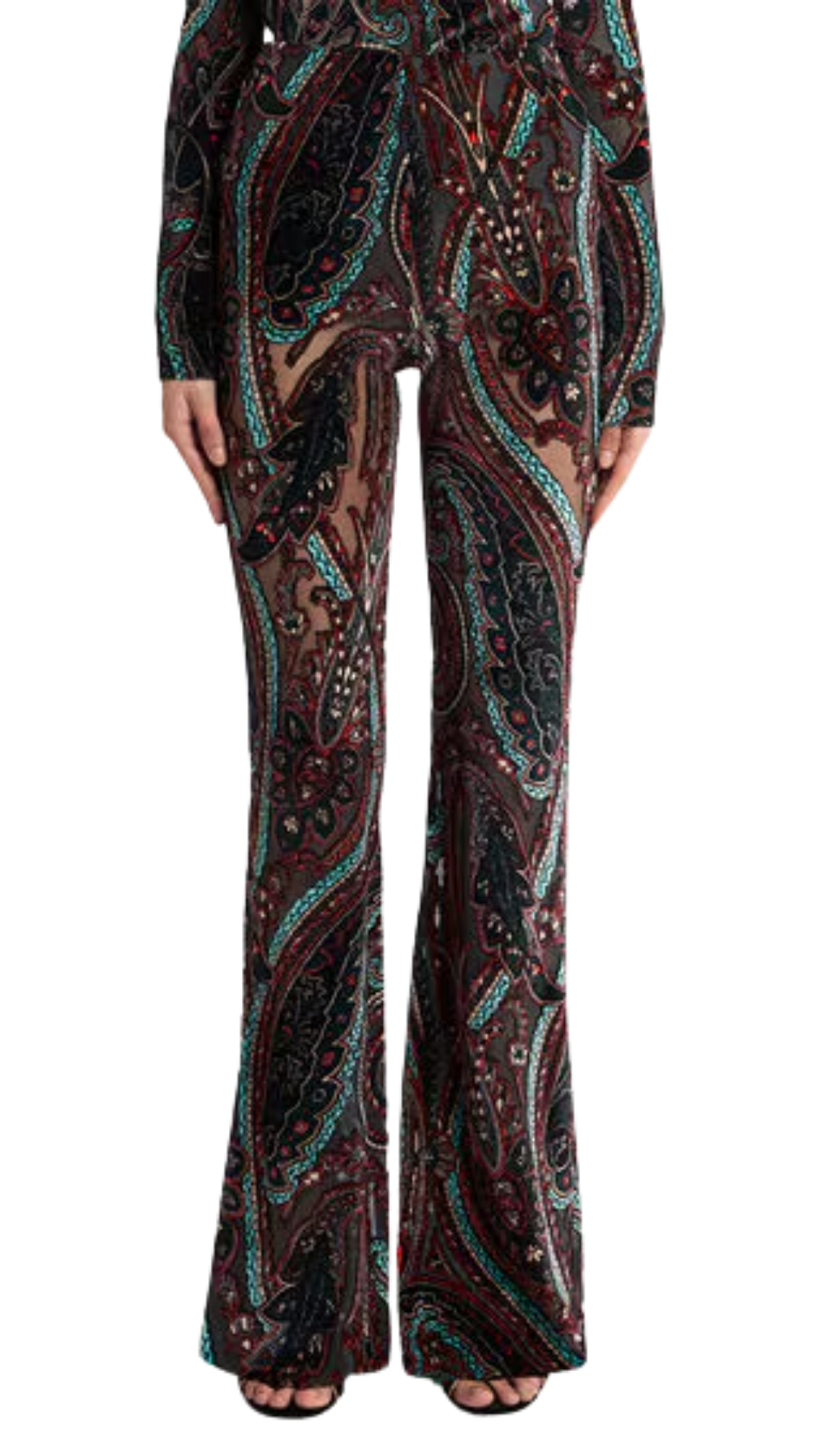 Flared Trousers in Chenille Jacquard with Paisley Motif