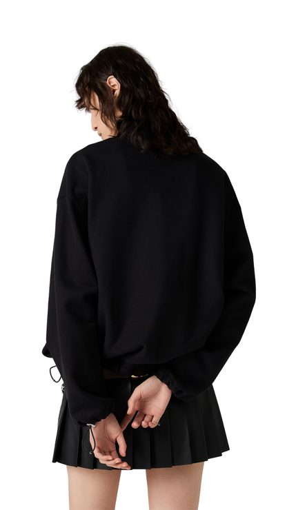 Cotton Fleece Zipper Sweatshirt in Black