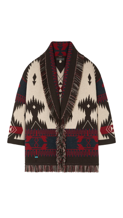 Icon Jacquard Cardigan in Canvas/Coffee