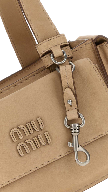 Utilitaire Nappa Leather Shopping Bag in Beige Khaki