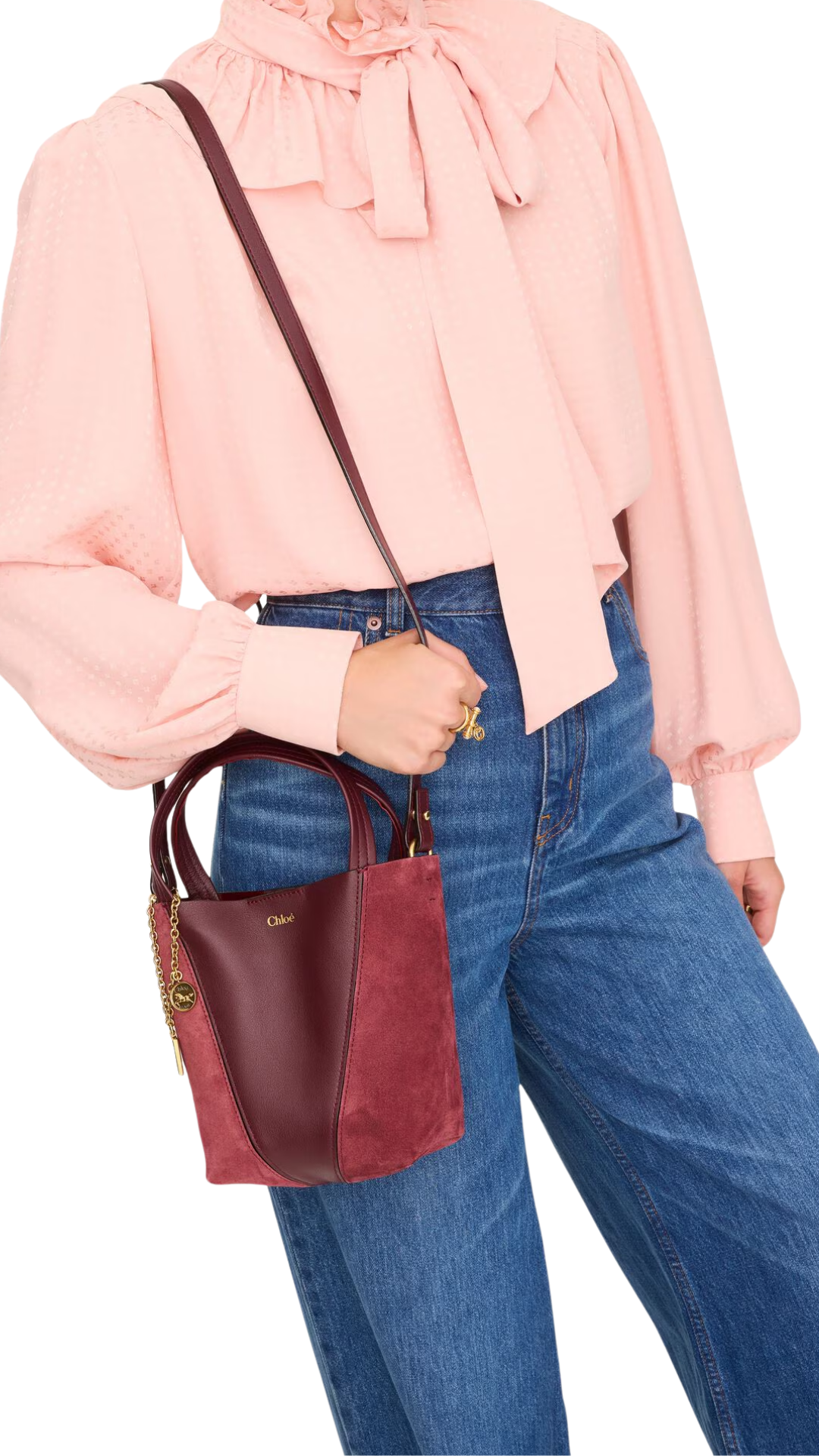 Small Chloé Spin Tote Bag in Burnt Red Suede & Soft Leather